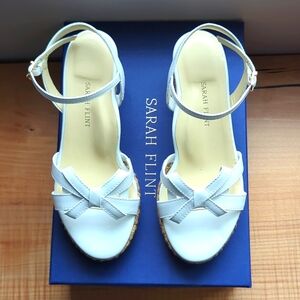 BNIB Sz 7 Sarah Flint Mirjana wedges in white calf and rafia